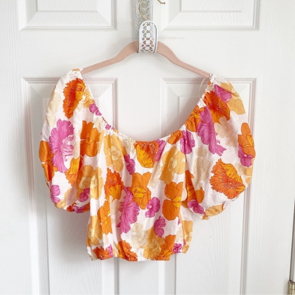Cynthia Rowley Cropped Floral Top Pink and Orange 🩷🧡 Size Medium M 🩷🧡